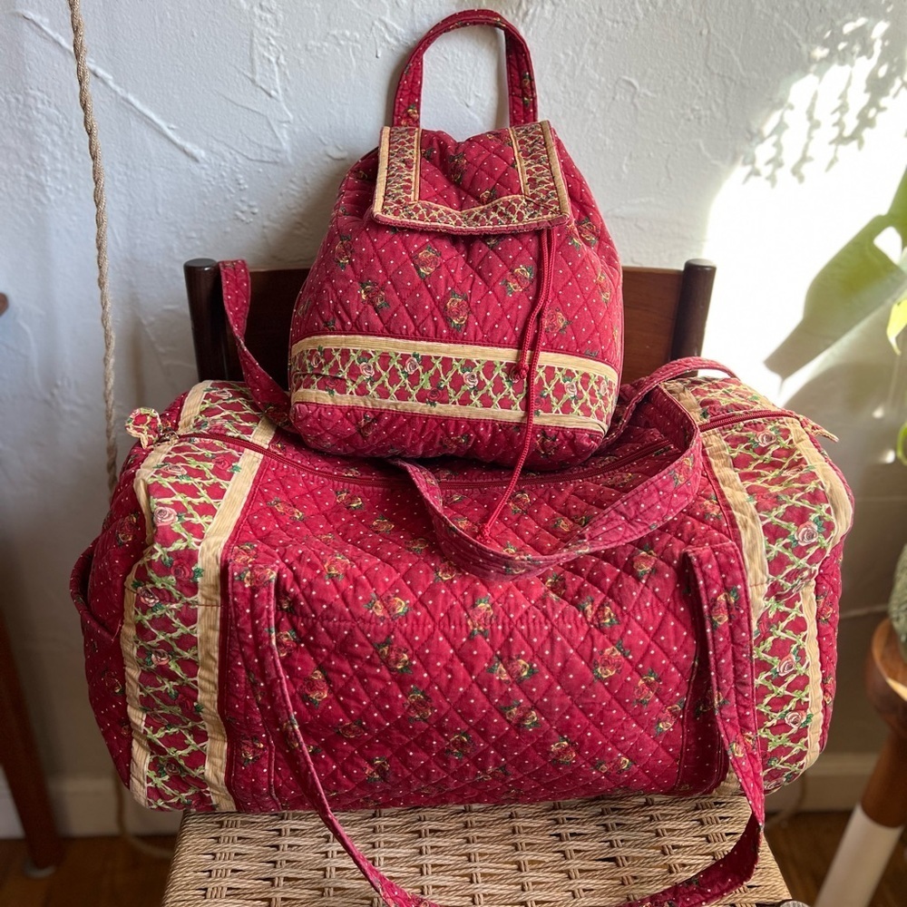 Vintage Quilted Floral Travel Set Americana by Sharif Duffle Bag & Backpack Boho